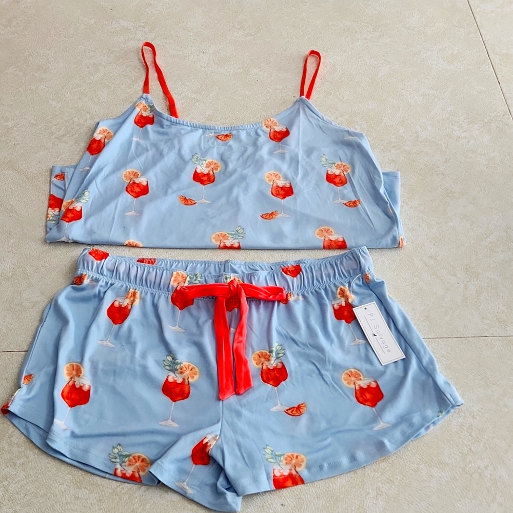 PJ Salvage🍹🩵🧡 Blue and Orange Cocktail Print Pajama Set🧡